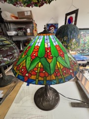 Tulip-style lamp in red, green and yellow glass